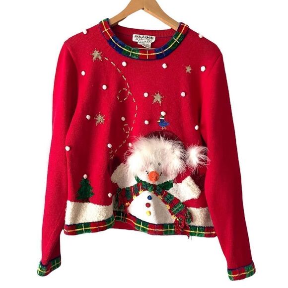 jack .b quick Sweaters - Jack B. Quick Red Christmas Sweater, Snowman  Beaded & Embroidered Size MP